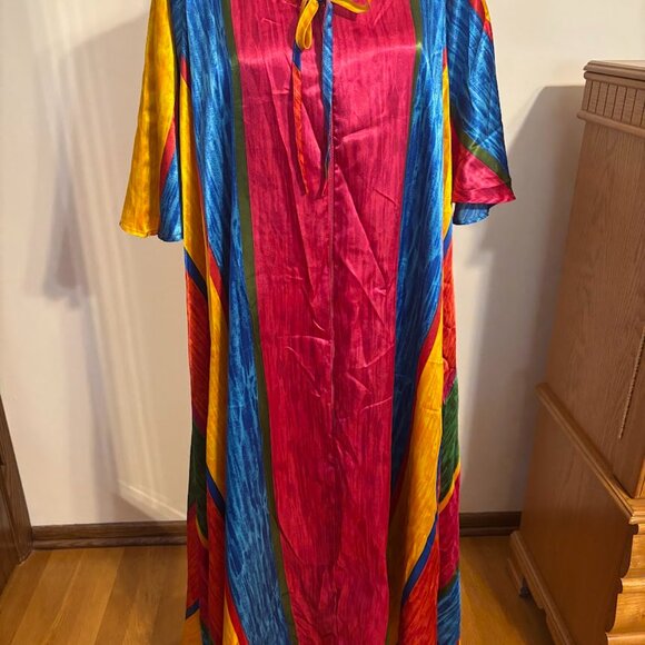 SERENADA Multicolor Striped Short Sleeve Long Zippered Robe - 3X - Picture 10 of 16